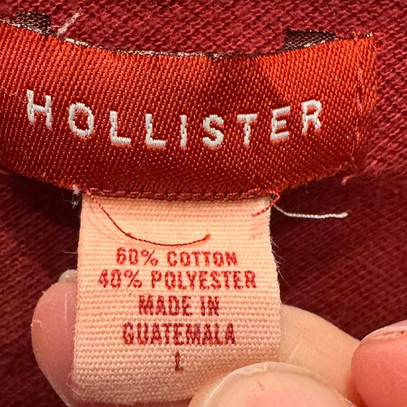 Hollister Red Cotton Blend Shirt long sleeve juniors LARGE - Picture 3 of 5